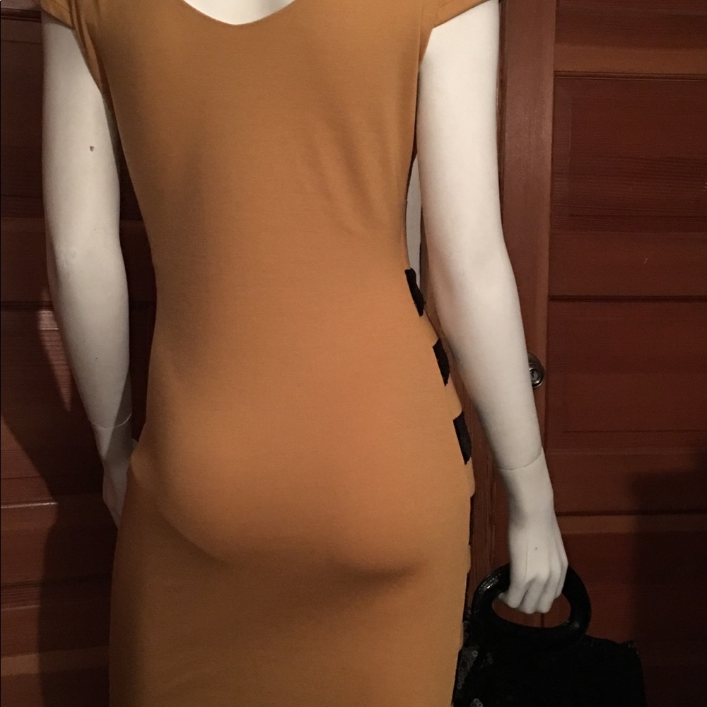 Pole&Pole Exclusive Mustard Color Stretch Dress View 4